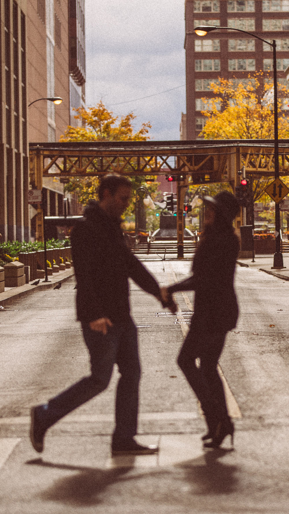 crossing street cute engagement chicago